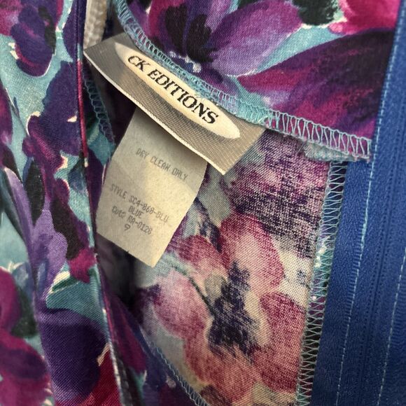 CK Editions Dress Vintage Floral Purple Small 9 Blue Bodycon Vintage Short - Picture 2 of 6